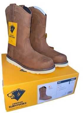 Herman Survivors Men's Steel Toe Rift Pull On Western Work Boots Size 7.5